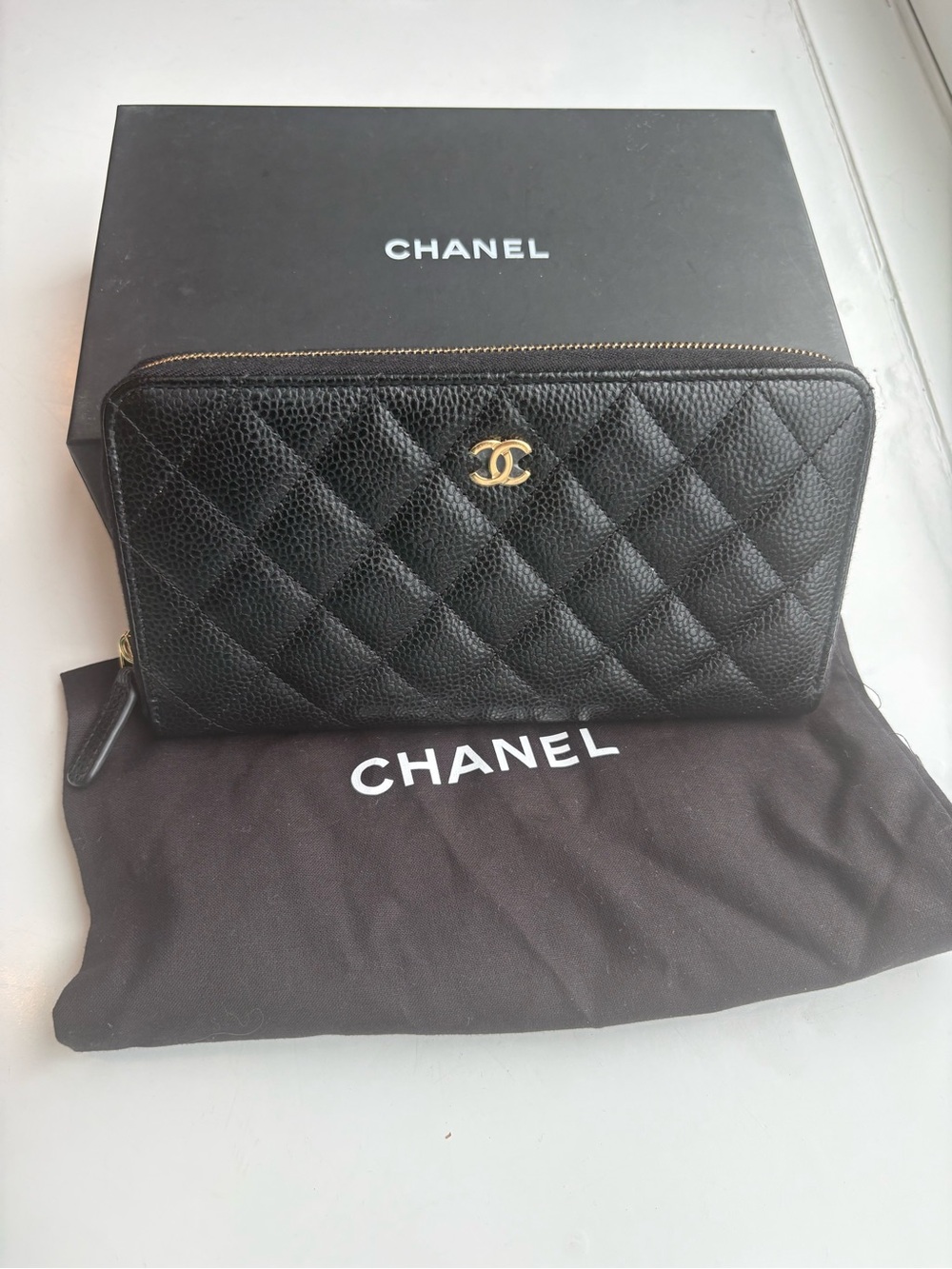 CHANEL Black Quilted CC Zip-Around Wallet- NEW